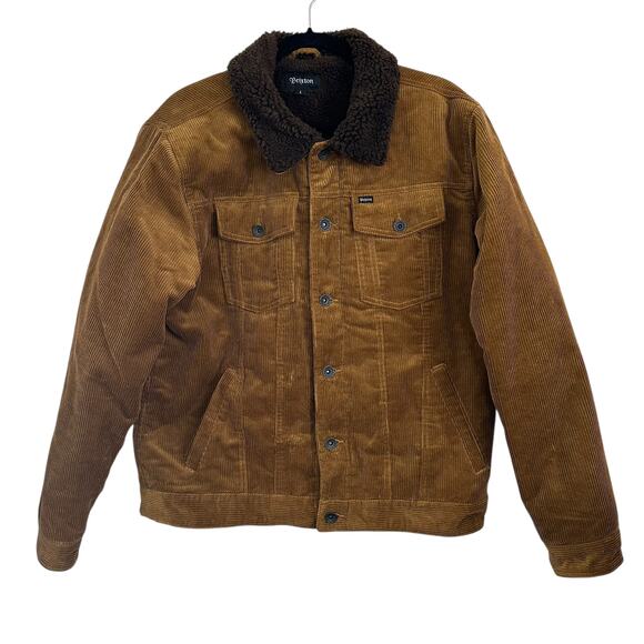 Brixton Wallace Brown Corduroy Sherpa Lined Trucker Jacket Men’s Large Warm Coat - Picture 1 of 6